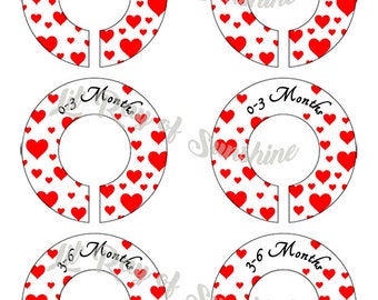 427R: Little Hearts Baby Clothing Closet Dividers ~ Monday-Friday Closet Organizers ~ I love you ~ Ready-to-go Nursery Organization