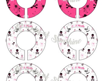 701R: Pink Skulls Baby Clothing Closet Dividers ~ Monday-Friday Toddler Closet ~ Goth Nursery ~ Different kind of baby shower gift