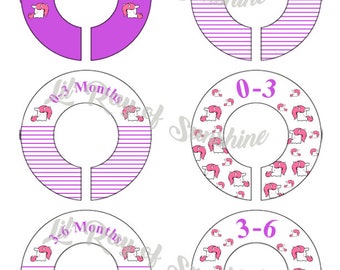 987R: Pink Unicorn Baby Clothing Closet Dividers ~ Weekly Closet Organizers ~ Magical Nursery Organization ~ Girl's Baby shower gift