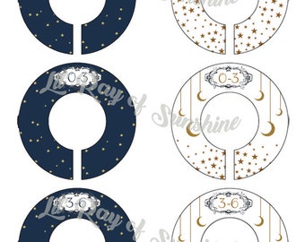 610R: The Moon & the Stars Baby Clothing Closet Dividers ~ Weekly Closet Organizers ~ Celestial Nursery ~ Beautiful Baby shower gift