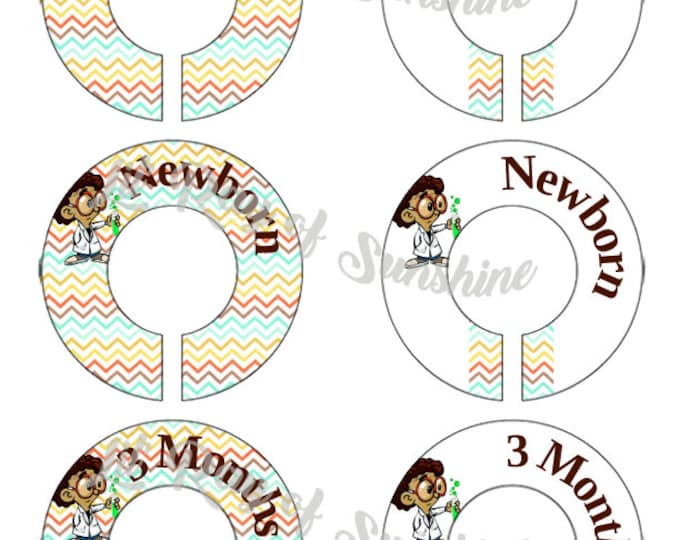 Featured listing image: 662M: Little Chemist Baby Clothing Closet Dividers ~ Weekly Closet Organizers ~ STEM Nursery ~ Nursery Organization ~ Nerdy Baby Shower gift