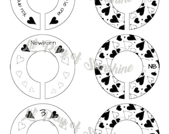 410M: Black & White Hearts Baby Clothing Closet Dividers ~ Weekly Closet Organizers ~ B/W Nursery ~ Nursery Organization ~ Baby shower gift