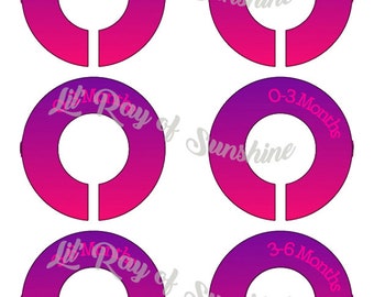 431R: Purple & Pink ombre Baby Clothing Closet Dividers ~ Weekly Closet Organizers ~ Pink and Purple ~ Nursery Organization ~ Add on gift