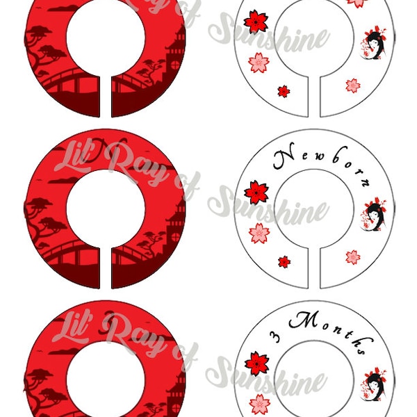 198M: Cherry Blossoms and Pagoda Baby Clothing Closet Dividers ~ Weekly Closet Organizers ~ Nursery Organization ~ Japanese Baby Shower gift