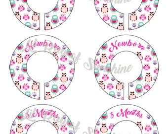 456M: Pink & Purple Owls Baby Clothing Closet Dividers ~ Weekly Closet Organizers ~ Owl Nursery ~ Baby shower gift from auntie / aunt