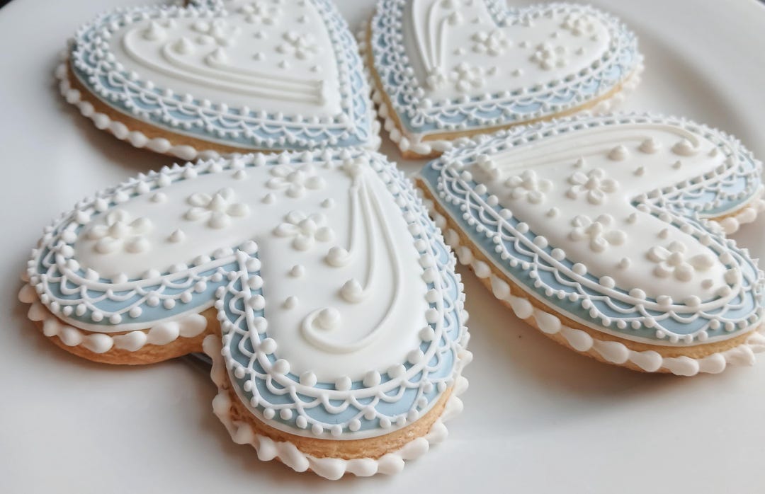 6 Lace Heart Sugar Cookies: Royal Icing Wedding Favors - Etsy