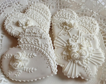 12 Lace Cookie Wedding Favors, Royal Icing Sugar Cookies
