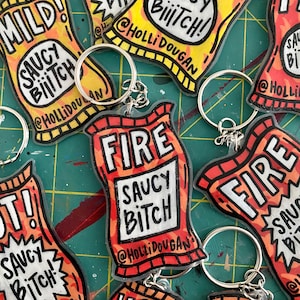 Funny Hot Sauce Packet Keychains - Handmade Shrinky Dinks