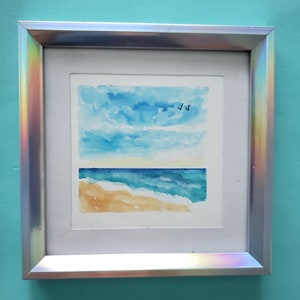 Ocean Art, Small Painting, Original Watwercolor Art,  Florida Gift, Beach Decor, Beach Painting, Small Framed Art