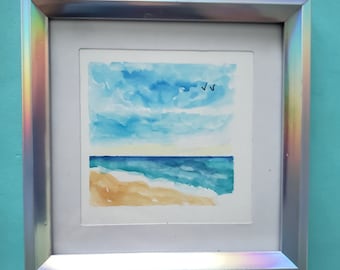 Ocean Art, Small Painting, Original Watwercolor Art,  Florida Gift, Beach Decor, Beach Painting, Small Framed Art