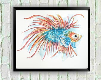 Fish Art Print, Betta Fish, Tropical Fish, Fish Decor, Coastal Art, Coastal Decor, Art, Wall Art