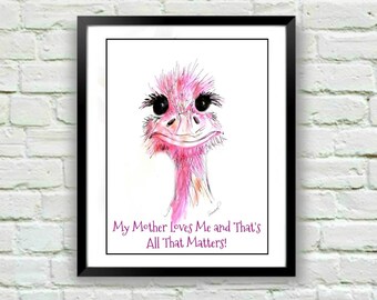 Ostrich Bird Art Print, Nursery Decor, Bird Art, Whimsical Art, Zoo Animal