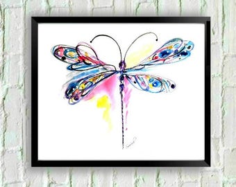 Watercolor Dragonfly Print, Dragonfly Art, Dragonfly Wall Art, Dragonfly Gift, Dragonfly Painting, Dragonfly Decor
