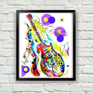 Rock N Roll Print, Guitar Art Print, Abstract Art, Musical Print, Pop Art, Music Gift, Guitar Gift, Music Wall Art, Watercolor Painting