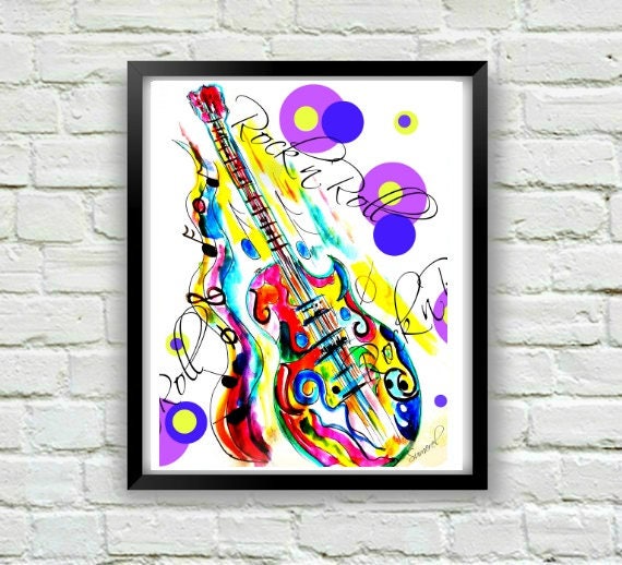 Wall Art Print, Electric Guitar Abstract Watercolor