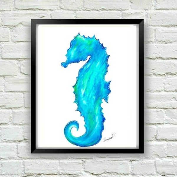 Seahorse Art, Seahorse Art Print, Blue Art Print, Beach House Decor, Coastal Art, Kids Room Art, Nursery Art, Baby's Room Decor