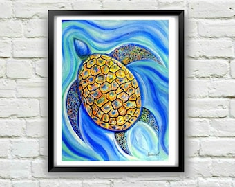 Sea Turtle Art Print - Turtle Painting - Coastal Art Print- Beach House Decor- Turtle Decor- Turtle Wall Art- Sea Turtle Art- Turtle Gift