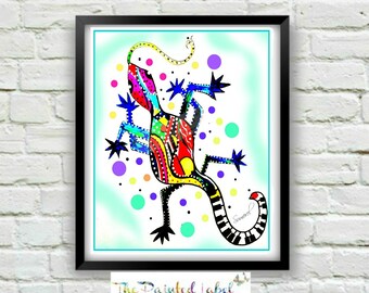 Gecko Art Print, Kid's  Room Art, Child's Room Decor, Gecko Wall Art- Animal Print, Whimsical Art Print, Abstract Art Print- Animal Art-