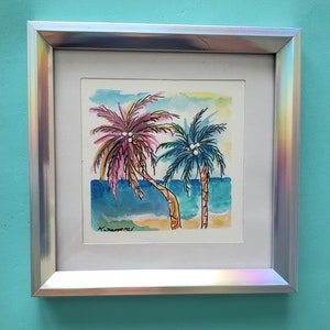 Palm Tree Painting, Original Art, Beach Art, Beach House Decor, Small Art, Palm Art, Ocean Art