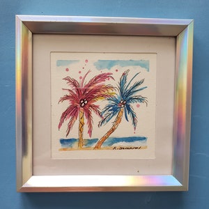 Palm Tree Painting, Watercolor Original, Framed Art, Small Art, Beach Decor, Florida Gift, Palm Tree Art