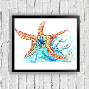 Starfish Art-Starfish Painting-Ocean Art-Coastal Art-Beach Art-Beach Decor-Coastal Print-Starfish Art Print-Beach Print-Coastal Decor