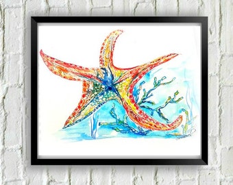 Starfish Art-Starfish Painting-Ocean Art-Coastal Art-Beach Art-Beach Decor-Coastal Print-Starfish Art Print-Beach Print-Coastal Decor