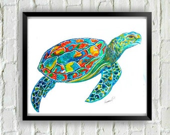 Sea Turtle Art Print, Coastal Decor, Beach Decor, Turtle Gift, Turtle Painting