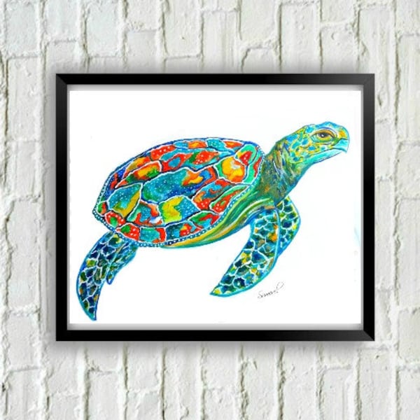 Sea Turtle Art- Sea Turtle Print-Beach Art-Coastal Art-Turtle Painting-Turtle Wall Art-Turtle Decor-Beach House Art