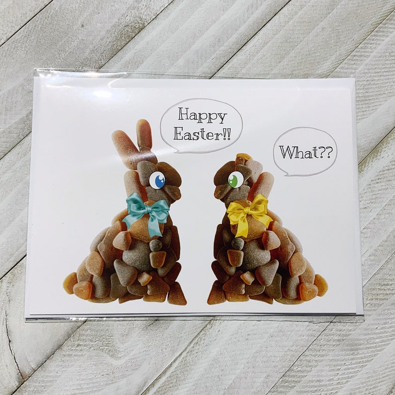 Sea Glass greeting card, Easter card, Sea glass card, sea glass art, blank, Easter Bunny, Happy Easter, Chocolate bunny, printed card image 2