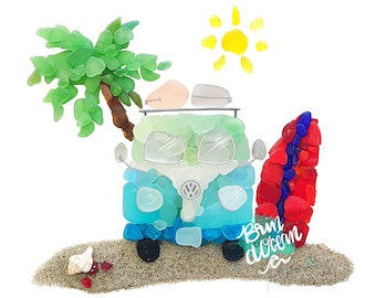 Sea Glass greeting card, Camper , sea glass art, blank greeting card, unique, notecard, Birthday card, 5x7, printed card, beach