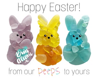 Sea Glass greeting card, Easter card, Sea glass card, sea glass art, blank, Easter Bunny, Happy Easter, easter peeps, peeps, printed card