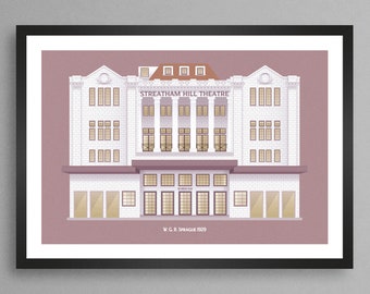 Streatham Hill Theatre 1929 ~ Architecture, Bingo hall, Streatham Hill, London, Art Print, A3/A4 Poster