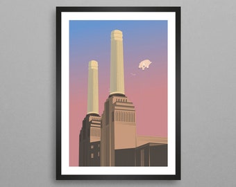 Battersea Power Station Pig  ~ 1929, Art Deco, Architecture, London, Art Print, A3/A4 Poster