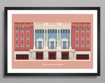 Gaumont Palace 1932 ~ Pink. Art Deco, Architecture, Streatham Hill, London, Art Print, A3/A4 Poster