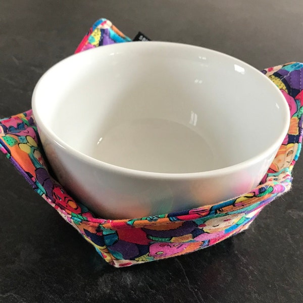 Handcrafted Microwave Bowl Cozies - Sustainable, Heat-Resistant Cotton Wraps for Mugs and bowls, Artisan-Made by Sew Good Studio in Maine