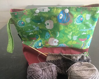 Handmade Knitting Project Bag - Eco-Friendly Upcycled Linen, Spacious & Portable Design, Crafted by Sew Good Studio in Maine