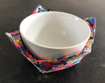 Handcrafted Microwave Bowl Cozies - Sustainable, Heat-Resistant Cotton Wraps for Mugs and bowls, Artisan-Made by Sew Good Studio in Maine