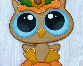 Autumn Pumpkin Owl Paper Piecing, Scrapbook, Die Cut Embellishment