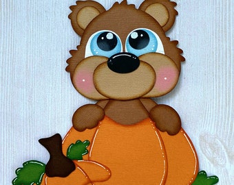 Pumpkin Bear Handmade Paper Piecing, Scrapbooking, Die Cut, Embellishment