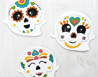 Sugar Skull Ghosts Paper Piecing Scrapbook Embellishments 3 Pce. Set