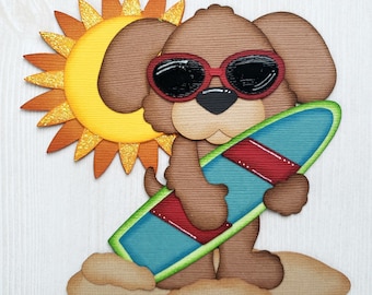 Surfing Sunshine Pup Paper Piecing Scrapbook Embellishment