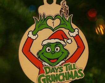 Mean Green Christmas Countdown Ornament 3 Layer Laser Cut File in formats svg, ai, pdf, dxf,lbrn2 Digital Download Only