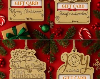 Christmas Gift Card Ornament 4 Designs, file formats svg, ai, pdf, dxf,lbrn2  Laser Ready File, Digital Download Only. Christmas Ornament