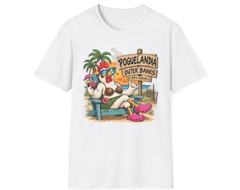 Poguelandia Outer Banks Chicken Shirt | Funny OBX Vacation T-Shirt | Coconut Bra Chicken Beach Tee | North Carolina Coastal Shirt
