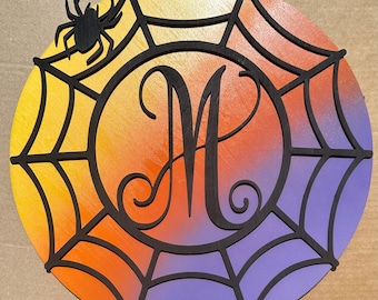 Spiderweb Monogram Halloween Door Sign SVG 2-Layer Digital Cut File svg, ai, pdf, dxf  Laser Ready File - Digital Download Only