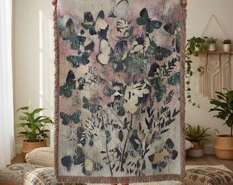 Manta de mariposas - Mariposas caprichosas, manta decorativa, tapiz, decoración rústica para el hogar, regalo bohemio