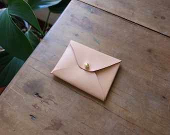 Kangaroo leather envelope wallet, vegetable tanned leather card purse - Blush