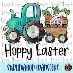 Easter Tractor Heat Transfer, Ready to Press, Sublimation Transfer, Iron on Transfer for Shirts, DIY, HTV, Easter, Tractor, Bunny, Carrots