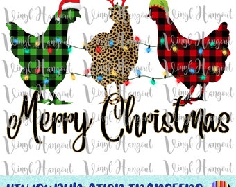 Merry Christmas Chickens Heat Transfer, Ready to Press, Heat Transfer Vinyl, Sublimation, Iron on Decal, HTV, Christmas, Chickens, Red Plaid