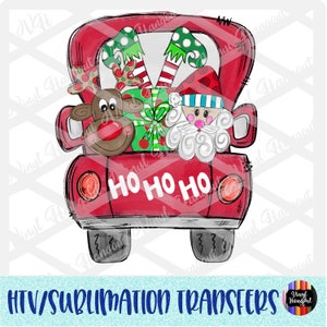 Christmas Santa Truck Ho Ho Ho Transfer, Ready to Press, Heat Transfer Vinyl, Sublimation, Iron on Decal, DIY, HTV, Christmas, Watercolor